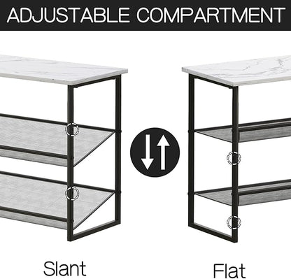 Garden 4 you Shoe Rack for Entryway 3 Tiers 11.8" D x 25" W x 20" H, Metal Shoe Rocks with White Wooden Tabletop, Angled Shoes Rack with Adjustable Mesh Shelves for Entryway Hallway Closet