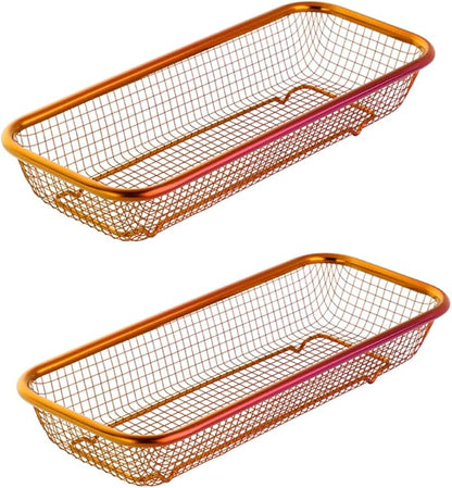 Kitchen Drawer Organizer, Stainless Steel Storage Container Metal Cabinet Storage Basket for Holding Silverware Kitchen Utensil, Pack of 2, Orange