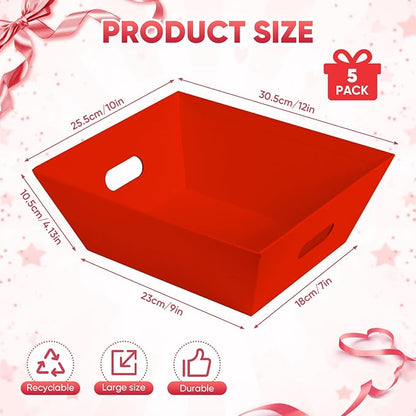 5 Pack Baskets For Gifts Empty, 10x12” Red Gift Basket Kit with Clear Bags Gold Bows 200g Crinkle Cut Paper Empty Gift Baskets to Fill Large Gift Baskets for Christmas, Birthdays, Holidays, Weddings