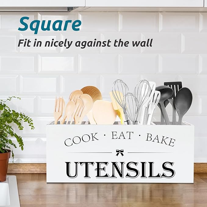 Suli Extra Large Kitchen Utensils Holder with 4 Compartments (White)