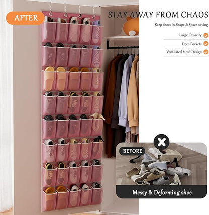 homyfort Over the Door Shoe Organizer, 40 Large Breathable Mesh Pocket,Space Saving Hanging Shoe Rack,Shoe Storage Holder for Entryway Bedroom Closet