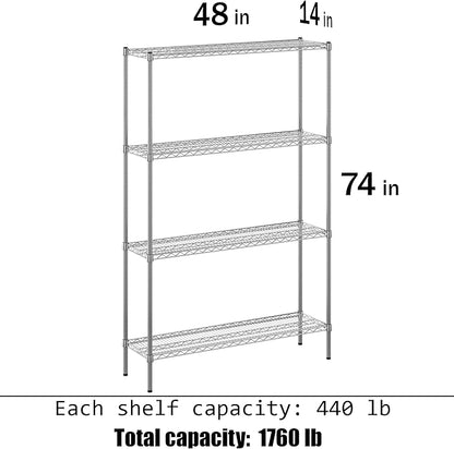 14" Deep x 48" Wide x 74" Height Wire Shelving Kit | 4-Tier | NSF Commercial Storage Rack Unit