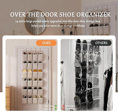 homyfort Over the Door Shoe Organizer, 24 Large Breathable Mesh Pocket,Space Saving Hanging Shoe Rack,Shoe Storage Holder for Entryway Bedroom Closet