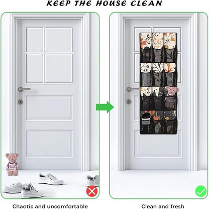 Black Cat Over The Door Shoe Organizer 12 Pockets Wall Hanging Storage for Kids Room Rabbit Door Hanger Organizer Mesh Fabric Shoe Holder Hanger for BedRoom