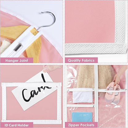 Univivi Dance Costume Garment Bags for Kids, 40 Inch Foldable Hanging Garment Bags for Dancers with Clear PVC Window and 3 Zipper Pockets, Pink (5 Pack)