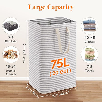 Lifewit 2 Packs Freestanding Clothes Hamper with Carry Handles, Large Tall Laundry Basket for Organization for Adults in Laundry Room Dorm Bedroom, Gray, 2 x 75L