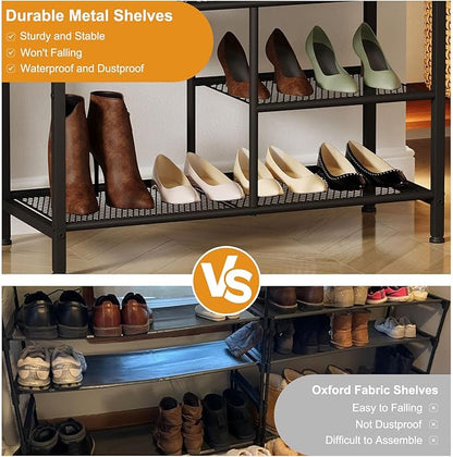 Snughome Shoe Rack, 5 Tier Shoe Storage Organizer with 2 Drawers, Shoe Storage Shelves with Sturdy Wooden Top and Metal Shelves, Free Standing Shoe Rack for Entryway Closet