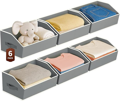 Homsorout Large Closet Organizers and Storage Bins - 6 Pack Trapezoid Storage Baskets for Shelves, Foldable Fabric Baskets with Handles Ideal for Closet, Basket, Wardrobe and Shelf Storage, Grey