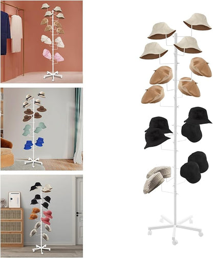 Freestanding Hat Rack - Hat Display Rack - Modern Large Freestanding Hat Rack Stand - Hat Display Stand for Cloakrooms, Entrances, Bedrooms, Clothing Stores, Trade Exhibitions (White)