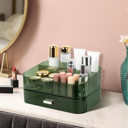 Makeup Organizer With Large Capacity, Cosmetics Organizer for Bedroom and Bathroom Vanity Countertops, Huge Capacity Cosmetic Storage Box for Skincare Cream Perfume Lipstick Dresser Counter-Green