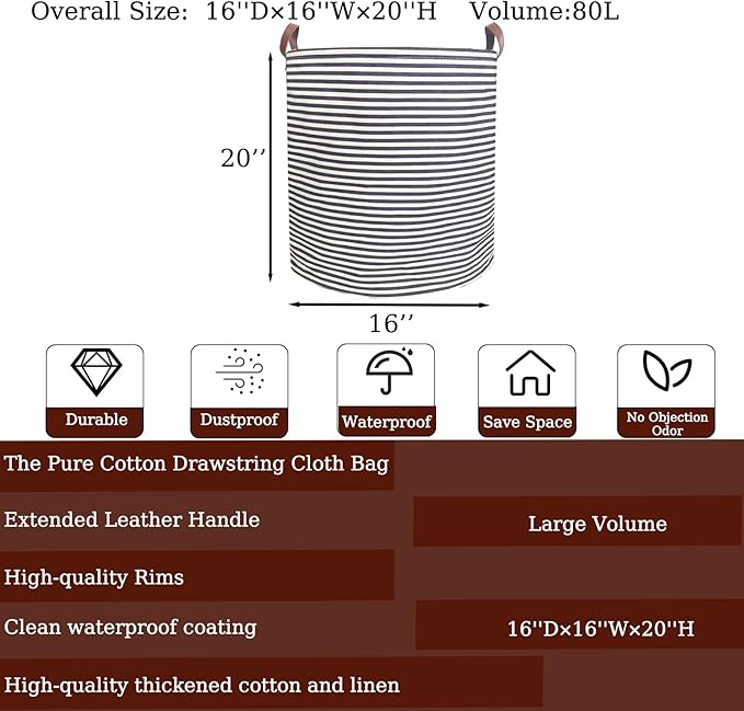Waterproof Laundry Hamper Collapsible Laundry Basket Leather Handle Laundry Bag Large Clothes Storage Toy Organization for Bathroom Bedroom Laundryroom College Dorms (Pop-Up Laundry Hampers-006)