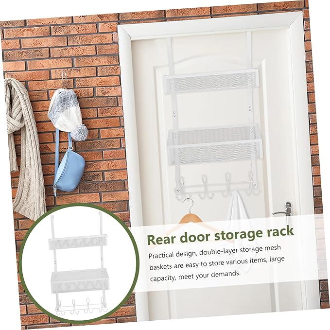 Door Storage Organizer Rack with Hooks Multi-Layer Mesh Basket for Bedroom and Bathroom No-Drill Back of Door Hanging Shelf Storage Solution