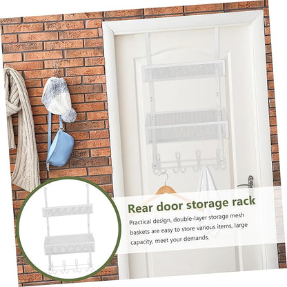 Door Storage Organizer Rack with Hooks Multi-Layer Mesh Basket for Bedroom and Bathroom No-Drill Back of Door Hanging Shelf Storage Solution