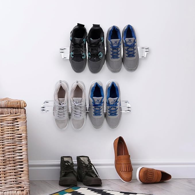 MyGift Premium 10mm Thick Clear Acrylic Hanging Shoe Storage Organizer Racks, Wall Mounted Space Saving Footwear Holder for Closet, Mudroom, Entryway, Set of 2 Holds 4 Pairs
