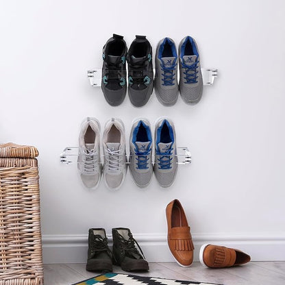 MyGift Premium 10mm Thick Clear Acrylic Hanging Shoe Storage Organizer Racks, Wall Mounted Space Saving Footwear Holder for Closet, Mudroom, Entryway, Set of 2 Holds 4 Pairs
