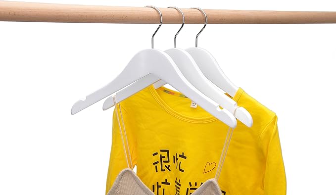 Quality 12 Inch White Kids Wooden Hangers - 80 Pack Children Hangers with Multifunctional Notches & 360 Degree Swivel Chrome Hook - Kid Coat Hangers for Clothes Size 8 and Smaller (White, 80)