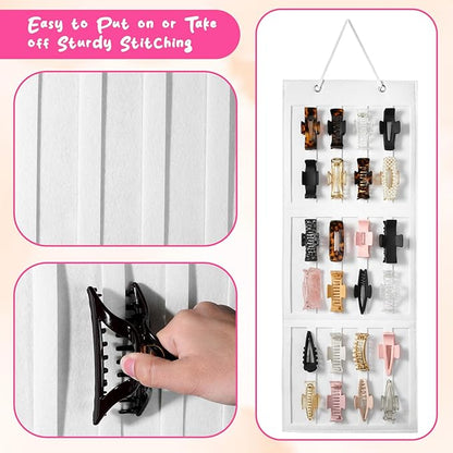 Hanging Hair Clip Holder, Claw Clip Organizer for Women Beige Claw Clips Holder Portable Hairbow Organizersfor Hanging Bedroom Bathroom Wall Door Closet