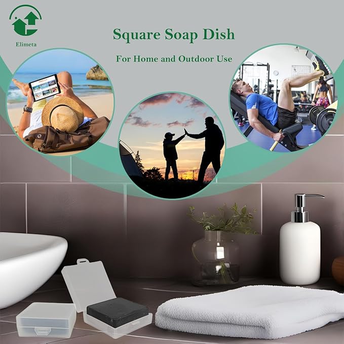 Soap Holder 2 Pack, Shower Bar Case Box Fit Dr Squatch, Waterproof Travel Container with Lid, Square Bathroom Soap Dish for Camping Gym Outdoor Traveling (Translucent)