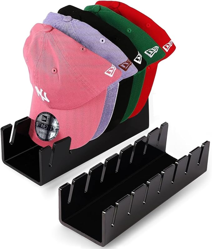 CHENYAOAI Hat Organizer for Baseball Caps, 2 Pcs No Install Acrylic Hat Stand for 14 Baseball Caps, Hat Racks for Caps Display and Organizer for Bedroom, Closet, Dresser, Office, Hat Holder