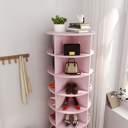 7-Tier Rotating Shoe Rack Tower, 360 Spinning Shoe Rack, Modern Free Standing Spinning Shoe Organizer, Rotating Lazy Susan Shoe Racks for Entryway Doorway, Holds Up to 28 Pairs of Shoes(Pink)