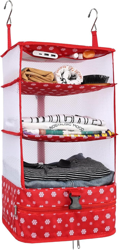 Surblue Hanging Closet Storage Bag Collapsible 3-Shelf Washable Oxford Fabric with 2 Hooks (L 11.41 * 11.41 * 19.68in, Snow)