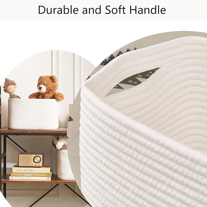 Storage Baskets for Shelves White Rope Basket for Organizing 4 Pack Rectangle Toy Bins for Nursery 12.7"Lx9"Wx7.9"H