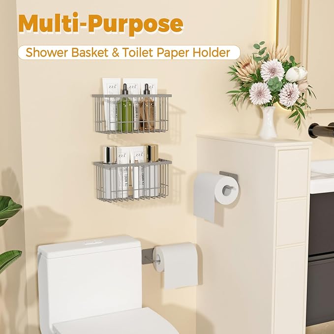 4 Pack Adhesive Cabinet Door Organizer - Tumbler Lid Organizer & Kitchen Storage baskets for Kitchen, Bathroom, Inside Cabinet Door Storage for Cup Lids, Spices, Small Supplies, Space-Saving (Grey)