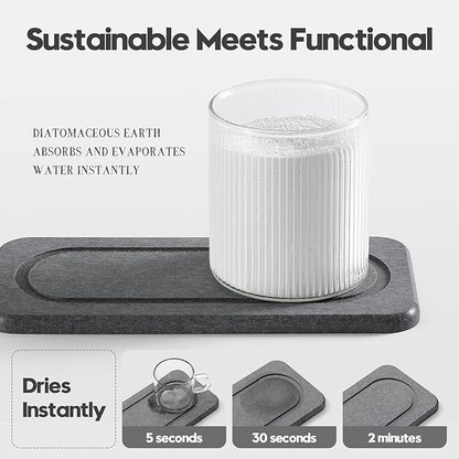 2Pack Diatomite Stone Coasters Water Absorbing Sink Tray for Kitchen & Bathroom Counter, Quick Dry Soap Dish Vanity Caddy, Dispenser Sponge Holder Space Organizer, Dark Gray - 8"x 3.8"