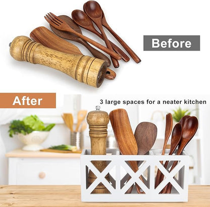 Wooden Cutlery Silverware Holder Flatware Utensil Caddy Wood Silverware Organizer Storage for Countertop Fork Spoon Knives Organizer Small Kitchen Utensil Holder Party White Table Cutlery Caddy