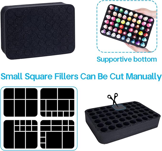 2 Pack Nail Polish Organizer Holder Foam Pad with Slots for Storage 108 Bottles (15ml/0.5fl.oz) Nail Polish or Essential Oil Tray for Drawers Black