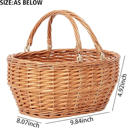 Wicker Picnic Basket with Handle, Kingwillow, (Small Orange-red)