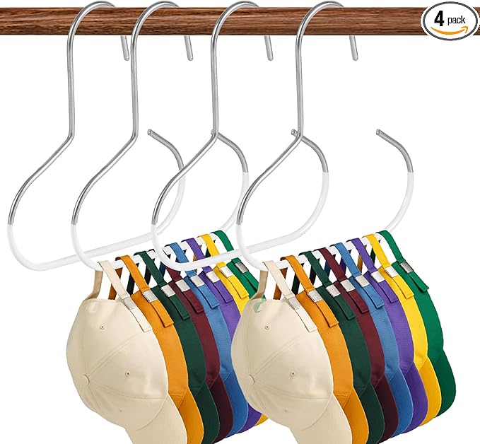 lasuroa 4pcs Hat Organizers, Durable Anti-Slip Baseball Hat Storage Hanger Practical Closet Accessories Suitable for Beanie Belt Tie Scarves Purse (White)