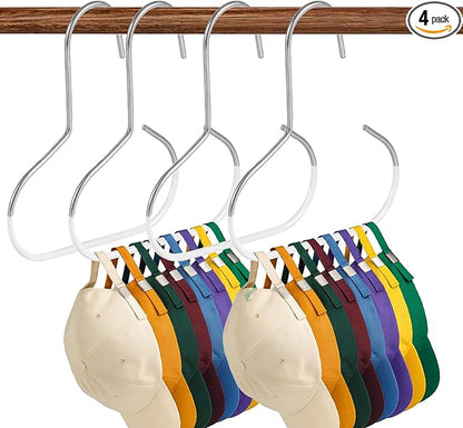 lasuroa 4pcs Hat Organizers, Durable Anti-Slip Baseball Hat Storage Hanger Practical Closet Accessories Suitable for Beanie Belt Tie Scarves Purse (White)