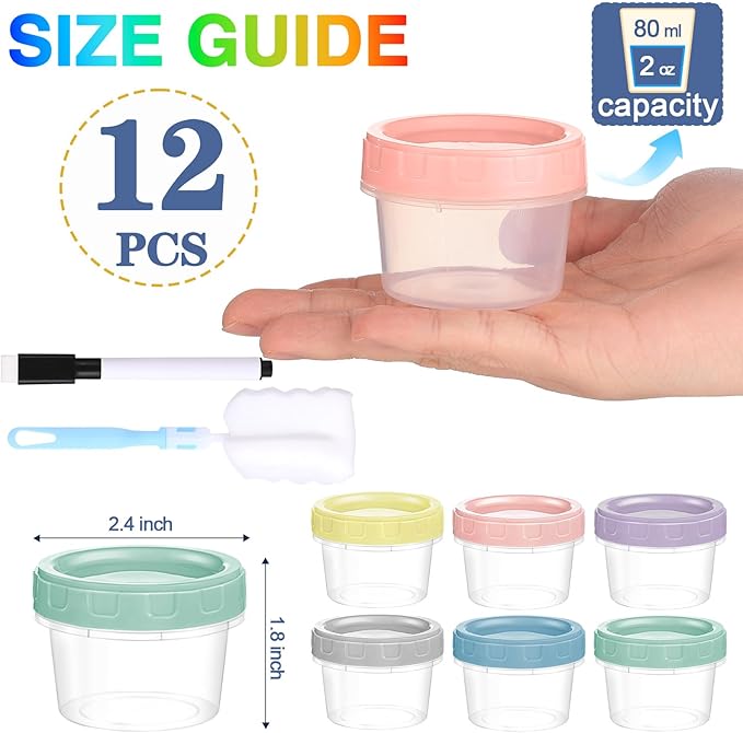 Yomarket 12pcs 2 oz Salad Dressing Container To Go Small Sauce Containers with Lids, Reusable Condiment Cups for Lunch Box, Leakproof, Freezer, Microwave & Dishwasher Safe