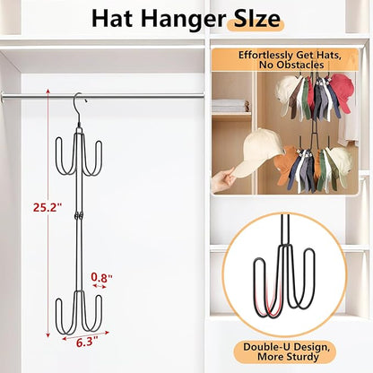 NANATI Hat Hangers for Closet, Stainless Steel Hat Organizer, Hat Racks for Baseball Caps, Cap Organizer for Baseball Caps, 2 Pack