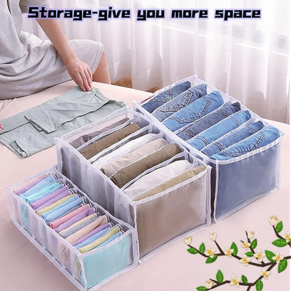 1PC/3PCS Wardrobe Clothes Organizer and Storage Grid For Jeans Drawers and Pants (Green,For Jeans/7 Grids/Large)