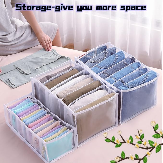 1PC/3PCS Wardrobe Clothes Organizer and Storage Grid For Jeans Drawers and Pants (White,For Jeans/7 Grids/Medium)