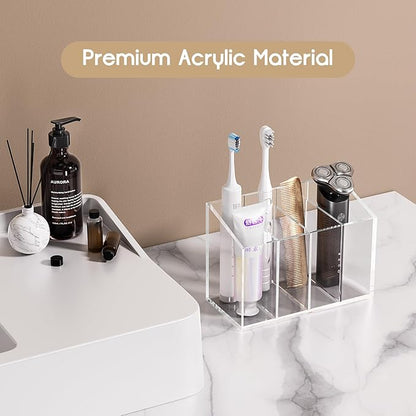 Acrylic 6-Compartment Makeup Organizer 2PCS, Transparent Plastic Makeup Brush Holder, Perfect Bathroom Vanity Storage Solution for Makeup Brushes, Eyebrow Pencils, and More