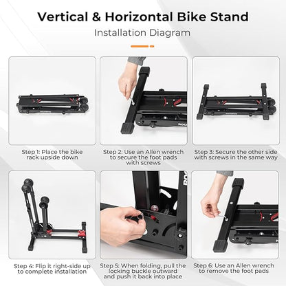 ROCKBROS Bike Stand 2-in-1 Vertical & Horizontal Bike Stand Floor Foldable Adjustable Bike Parking Rack for 24" -27.5" Mountain Road Bike Indoor Storage Garage