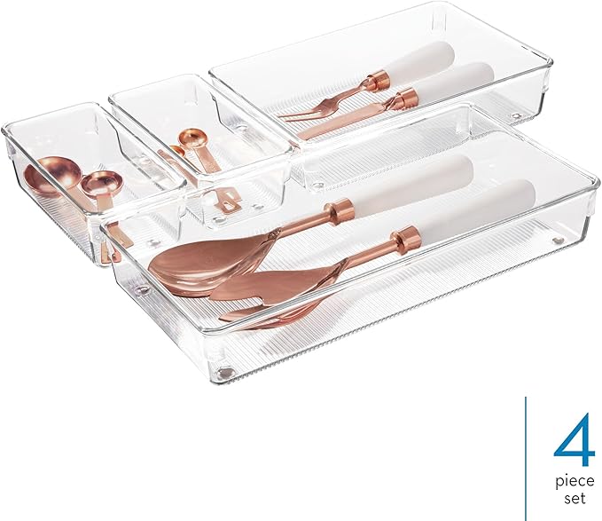 iDesign Recycled Plastic 4-Piece Kitchen Drawer Organizer Set - Linus Collection - Clear