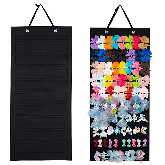 Large Hair Clip Organizer for Teen Girls - Claw Clip Storage for Wall, Door, Closet (Black-A)