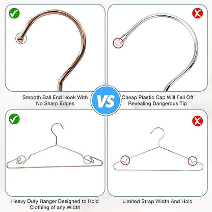 Heavy Duty Metal Hangers with Unique Hook Design Durable & Sturdy Coat Hangers 4mm Thick Withstands 25lbs Weight Smooth Finish Compact Shirt Hangers - 40 Pack Rose Gold