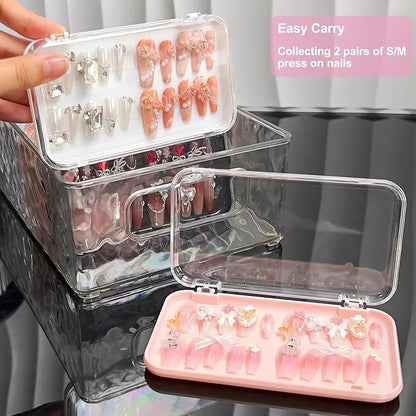 14Pcs Press On Nail Packaging Box Large,Press on Nail Storage Box for Press Ons Long, 5.1”×2.95” Fake Nail Storage Cases with 60 Pcs Adhesive Tape for Fake Nails Storage Display Nail Salon Business