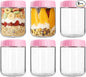 Overnight Oats Containers with Lids, 16oz Wide Mouth Mason Jars with Lids, 6 Pack Glass Jars with Airtight lid for Chia Pudding Yogurt Salad, Meal Prer Oatmeal Jars, Pink