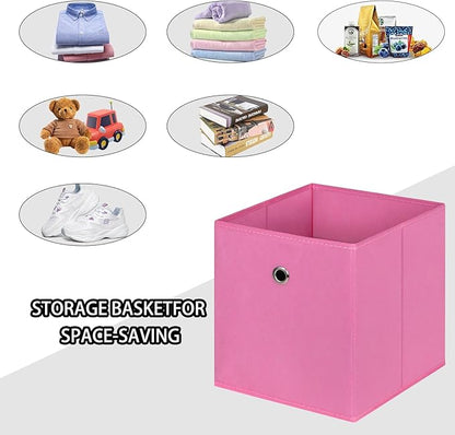 Foldable Storage Cubes Bins ,11 Inch Cloth Storage Cube Fabric Storage Box Cubes Organizer Baskets with Handles for Home Organizer Set of 3 (Pink)