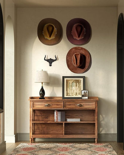Cowboy Hat Rack for Wall 4 Pack Western Longhorn Cowboy Hat Holder Cast Iron Vintage Rustic Cowboy Hat Hanger Hat Hooks for Storage Display Closet Bedroom Living Room Rust Men's Gift