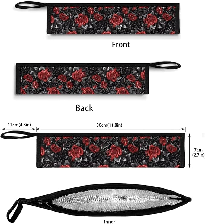 COEQINE Vintage Rose Flower Halloween Utensil Case Holder Lightweight Gothic Style Lightweight Portable Kitchen Utensil Case With Zipper Foldable