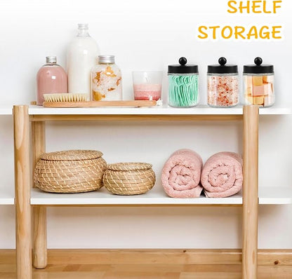 4 Pack Glass Apothecary Jars with Lids for Bathroom, Cute Qtip Holder, Black Bathroom Accessories Set, Small Bathroom Canisters with Lids for Q-Tips, Cotton Swabs, Black Bathhouses Decor