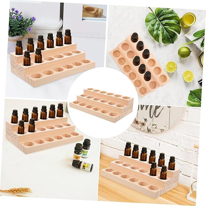 3 Tier Wooden Essential Oil Organizer Essential Oils Racks Display Stand Tabletop Storage Rack for 5-20ml Bottles Organizers and Storage Shelf Box Display for Essential Oils