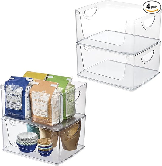 iDesign Stackable Open-Front Storage Bins with Handles for Kitchen and Pantry - Set of 4 - Clear